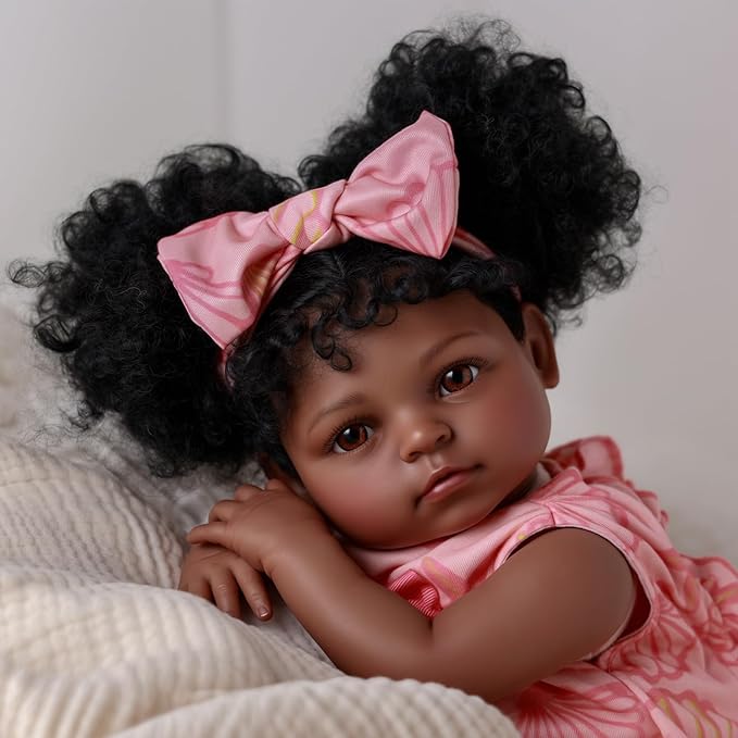 BABESIDE Lifelike Reborn Baby Dolls Black Girl AMA - 20 Inch Soft Body Realistic Baby Doll Handmade Real Life Toddler Black Baby Dolls with Clothes and Toy Gift for Kids Age 3+