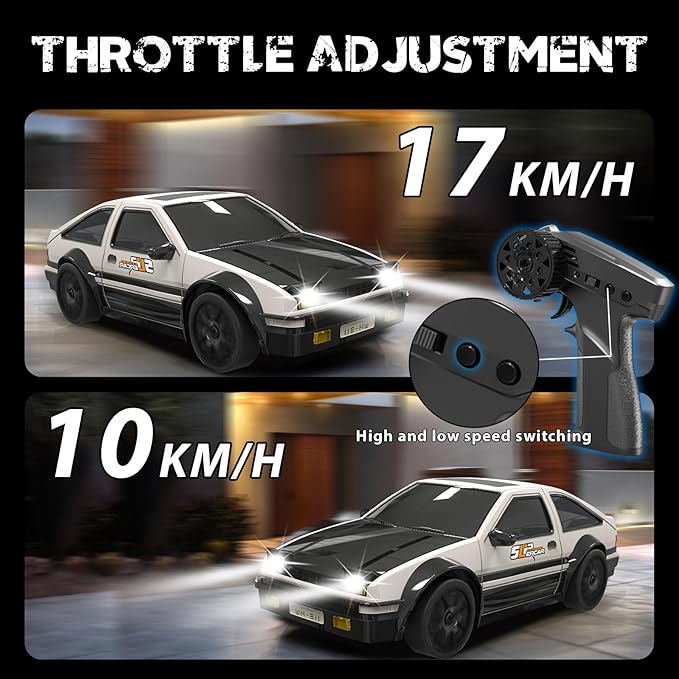 RC Drift Car, 1/24 Remote Control Car, 2.4Ghz 17KM/H High Speed RC Cars with LED Lights, Extra Tires, 2 Rechargeable Batteries, 4WD Racing Car Toys Christmas Birthday Gift for Kids Boys Girls Adults