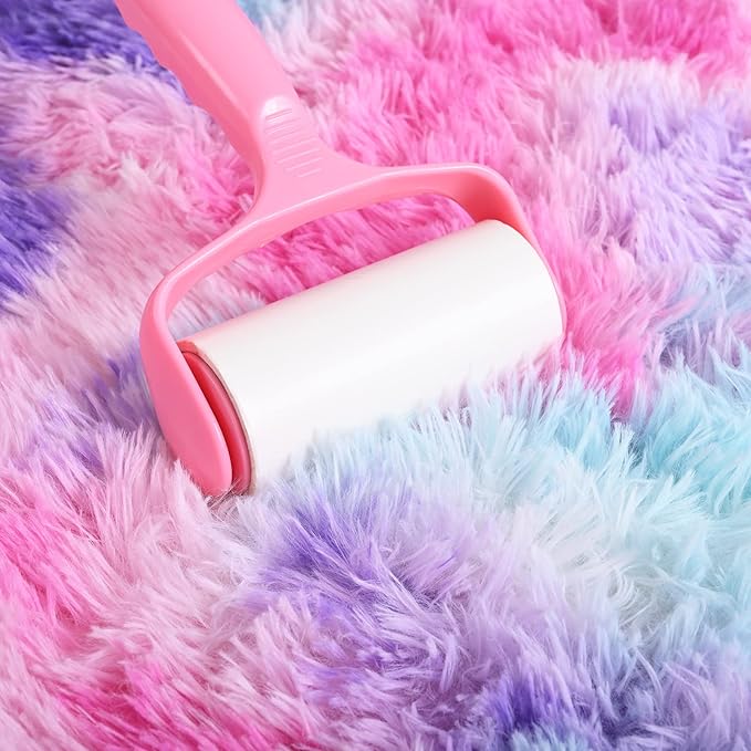 AROGAN Soft Rainbow Area Rugs for Girls Room 2x6 Feet, Fluffy Girls Bedroom Rugs, Princess Rug, Cute Colorful Carpet for Kids Teens Nursery Toddler, Hot Pink