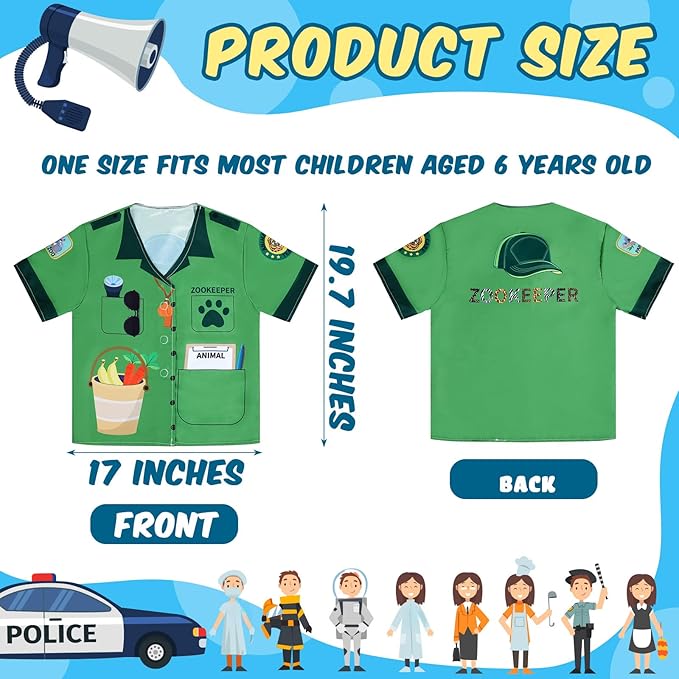 Jiuguva 12 Pcs Kids Role Play Costume Dress up Clothes Cosplay for Kids Community Helper Career Costumes Doctor Construction Workers Fireman Police Career Day Pretend Play