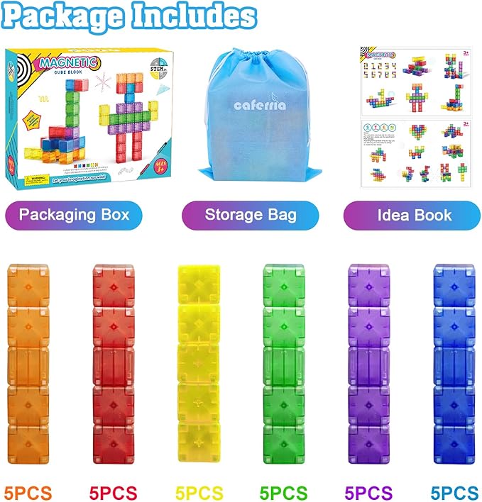 1.38 inch Magnetic Blocks Toddler Toys, 30pcs Translucent Building Blocks Building Toy for Ages 2-4 5-7, Preschool STEM Magnet Sensory Montessori Toys for 2 3 4 5 6 Year Old Boys Girls