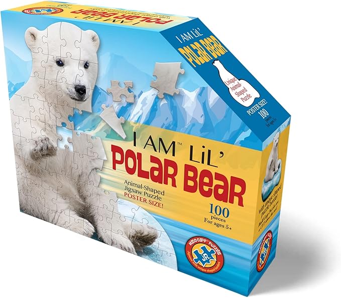Madd Capp Puzzles Jr. - I AM Lil’ Polar Bear - 100 Pieces - Animal Shaped Jigsaw Puzzle