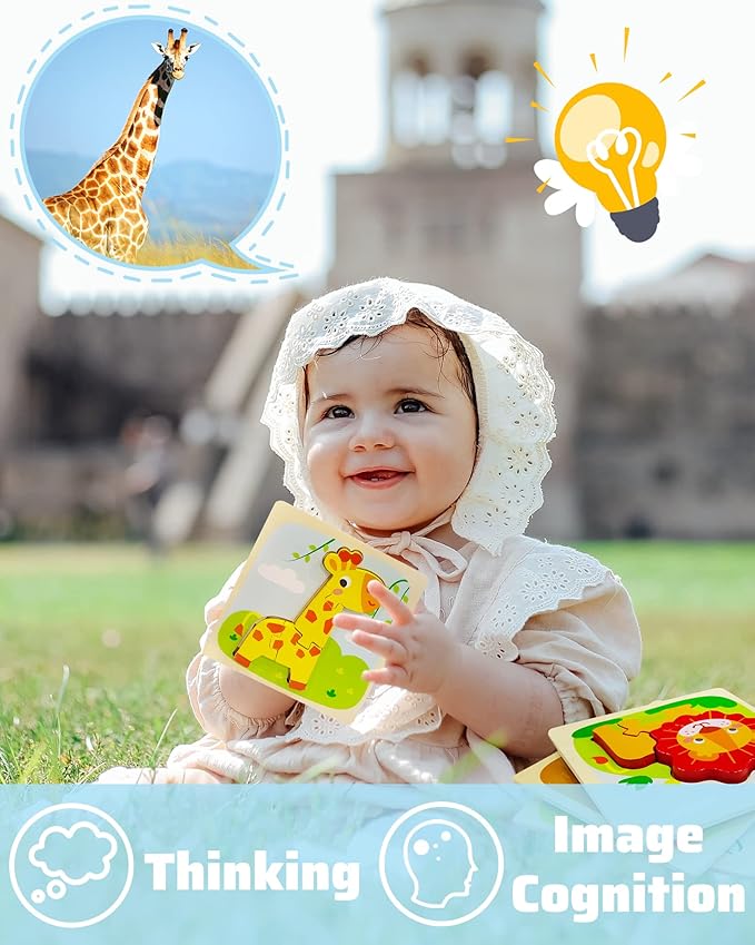 Benresive Wooden Toddler Puzzles Ages 1-3, Montessori Toys for 1 2 3 Year Old Boys Girls, 8 Pack Animal Toddler Toys Gifts for 1 2 3 Year Old Boys Girls, Learning Educational Preschool Puzzles