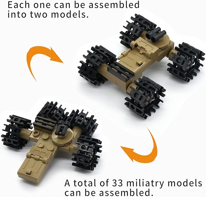 Army Tank Toy Building Blocks Set Compatible with Lego, Create a Armored Tank or 16 Small Military Models, with Toy Soldiers, Great Army Men Toys Gifts for Boys Kids and Teens Age 6+ Year Old