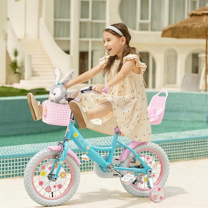 Girls Bike with Basket for Toddlers and Kids Aged 3-14 Years Old, 14 16 18 Inch with Training Wheels & Doll Seat, 20 Inch with Kickstand & Rear Rack, Princess Style Bicycle for Gift