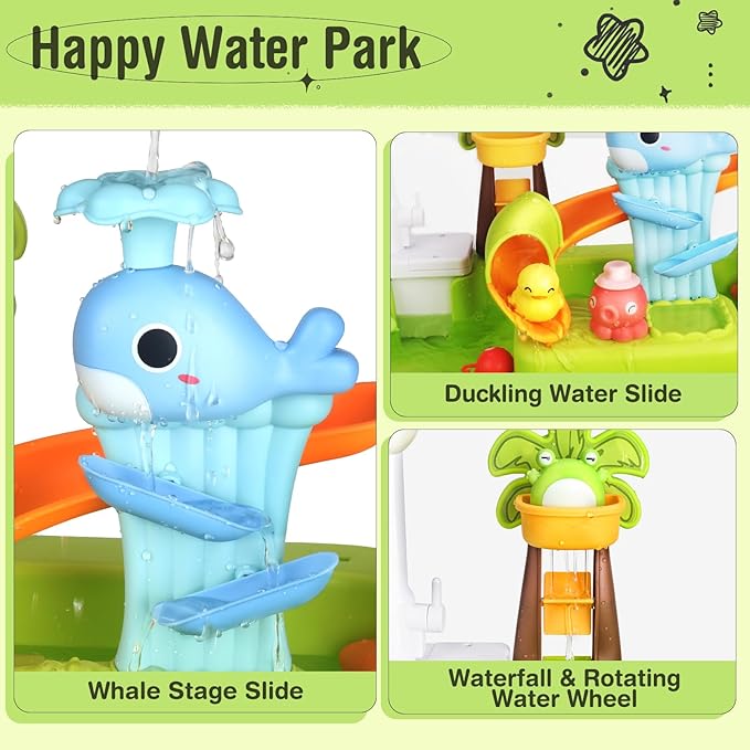 Play Sink with Running Water, Kitchen Sink Toys with Upgraded Electric Faucet, Play Dishwasher & Pool Floating & Fishing Toys for Kids, Play House Pretend Role Play Toys for Boys Girls