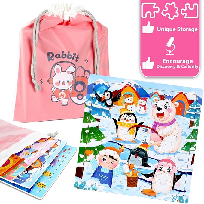 4SET Puzzles for Kids Ages 4-6 - 48 Pcs Wooden Realistic Montessori Toddler Puzzles Ages 3-5 - Princess Mermaid Insect Learning Games for Boys and Girls 4-8 Year Olds