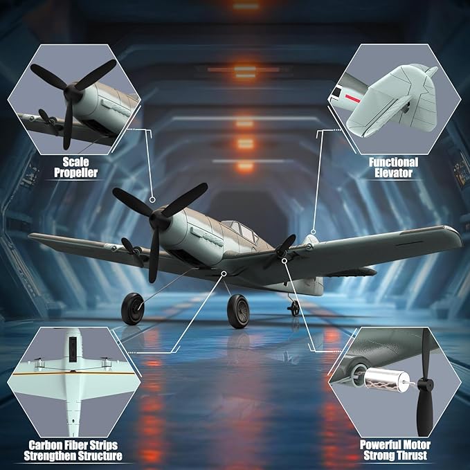 VOLANTEXRC RC Plane 3 Channel Remote Control Airplane Fighter Toys, 2.4GHz 6-axis Gyro Stabilizer RTF Glider Aircraft Plane, Easy to Fly for Adults Kids Beginners Boys (BF109)