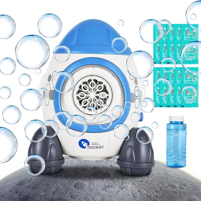Bubbles Machine for Kids Toddlers Age3 4 5 Years Old Birthday Valentines Day Gifts Unique Cute Baby Outdoor Blue Rocket Bubble Maker Toya Outside Toy Bath Bathtub Blower Game Little Girl Boy Easter