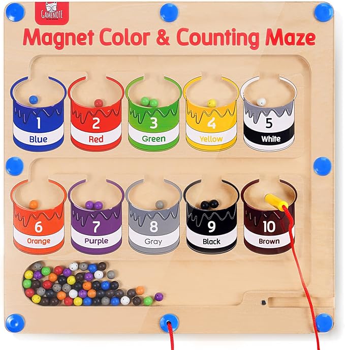 GAMENOTE Magnetic Color and Number Maze - Educational Fine Motor Skills Toys for Boys Girls 3 4 5 Years Old, Wooden Color Matching Learning Counting Toddler Puzzle Board