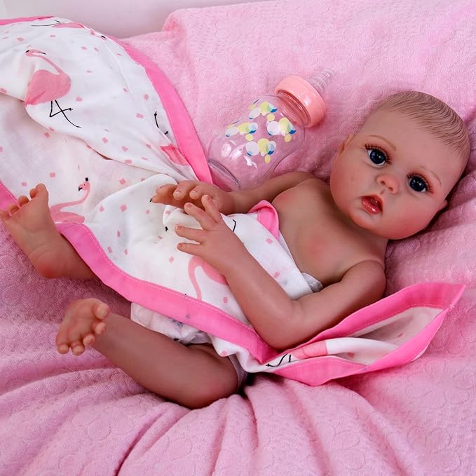 Aori Lifelike Reborn Baby Doll - 18 inch Full Body Soft Vinyl Real Life Baby Girl,Poseable Anatomically Correct Realistic Toddler Dolls with Feeding Kit Gift for Kids Age 3+