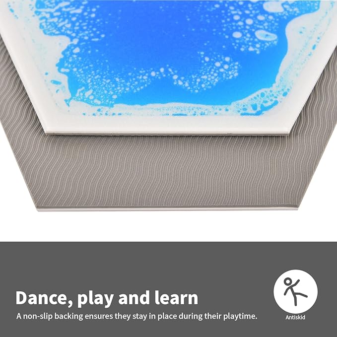 Art3d 9-Tile Hexagon Sensory Floor Tiles for Kids, Toddlers and Children, Colorful Liquid Sensory Activity Mat for Active Play and Decorative