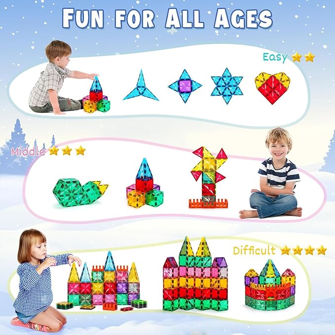 Magnetic Tiles,100PCS Star Magnetic Building Blocks Toy for Ages 3 4 5 6 7 8 9,Magnetic Tiles for Toddlers Gifts,Montessori Toys,STEM Toys Christmas Toy Gift for Kids Boys and Girls