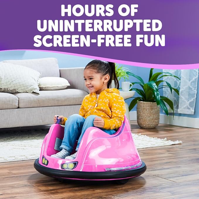 Flybar FunPark 6V Bumper Car for Toddlers, Electric Toddler Ride On Toys for Kids, Baby, Ages 1.5-4 Years, LED Lights, 360 Degree Spin, Supports up to 66 pounds (No Remote), Large, 6v Pink/Purple