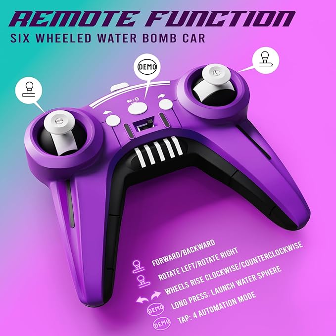 Remote Control Car for Kids, RC Cars Toys for Ages 8-13, 2.4GHz 360° Rotation 6WD RC Stunt Car Water Bomb Toy Birthday Gifts for 6 7 8 9 10 11 12 Year Old Boys Girls (Purple)