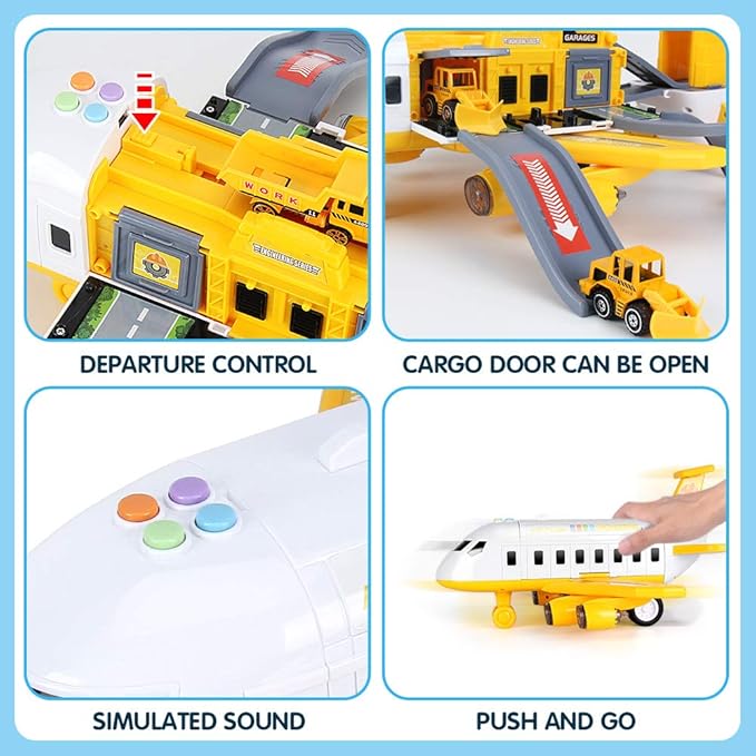 25 Pack Transport Construction Airplane Toy Play Vehicles Set for Kids Gifts, with 6 Construction Die-cast Toy Truck, 11 Road Signs-Suitable for 3 4 5 6 Year Old Boys and Girls