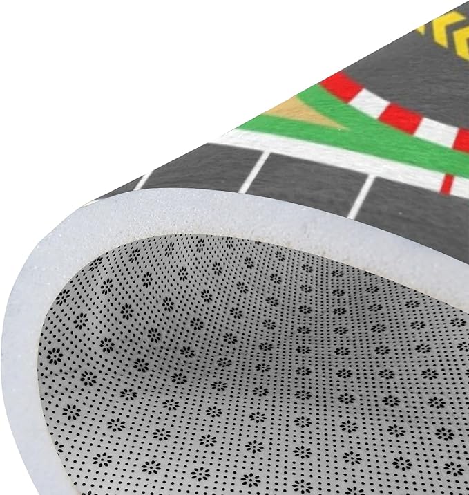 Kids Rug, Race Track Playmat Rugs - 5x7 Ft Kids Carpet with Rubber Backing, Start and Finish line Racing Track Marking Car or Karting Road Race 3D Play Mat Nursery Rugs for Children Bedroom Playroom