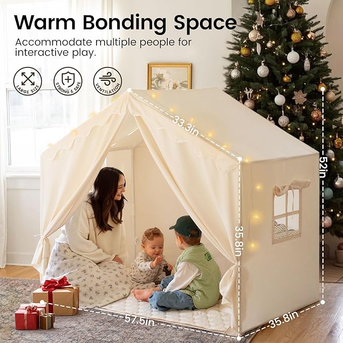 Tiny Land Kids Tent with Mat and Star Lights, Kid Play Tent for Toddlers, Breathable Toddler Tents for Girls, Large Reading Tents - Indoor Playhouse for Boys, Ideal Gift for Birthday & Christmas