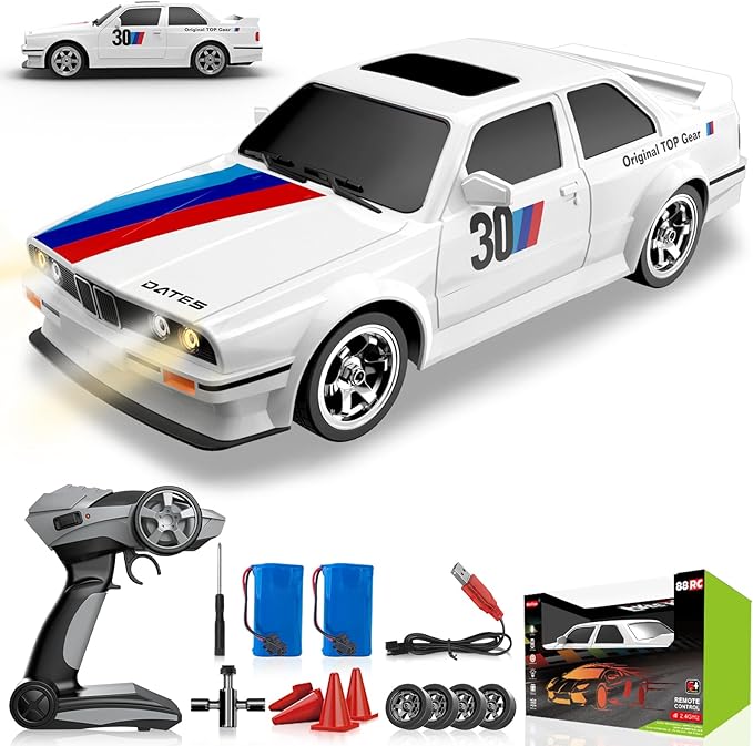 Remote Control Cars 1:16 Scale RC Drift Car 2.4Ghz 30KM/H High Speed 4WD RTR Racing Car with Drift Tires LED Lights 2PCS Rechargeable Batteries RC Sport Cars Toys for Adults Boys Girls Kids Gift