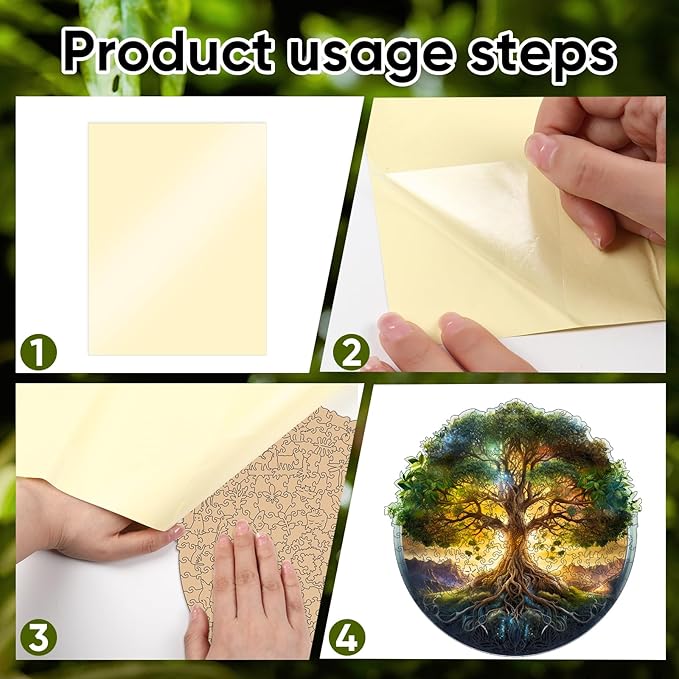 Green Tree of Life Wooden Jigsaw Puzzle for Adult and Kids 300 Pcs Unique Shape Multicolor Wood Storage Box Challenge Brain Teaser Family Game Creative Gift for Friends Rompecabezas Madera