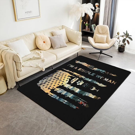 Erosebridal USA Flag Area Rug 3x5 Summer Camping Rug Adults Ocean Camper Wine Flip Flops Dog Paw Print Carpet Tropical Coastal Sunsets Black Non Slip Indoor Floor Mat