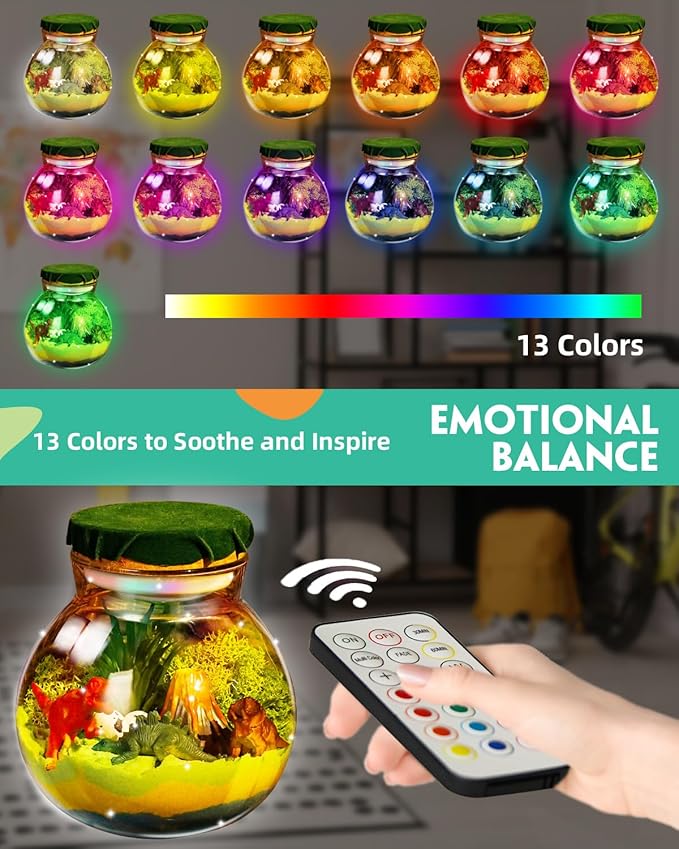 Light-Up Dinosaur Terrarium Kit for Kids, DIY Dino Toys Arts & Crafts Gift for Kid Boys Age 4 5 6 7 8-12 Years Old, LED Night Light with Remote, Birthday Easter Decoration Present