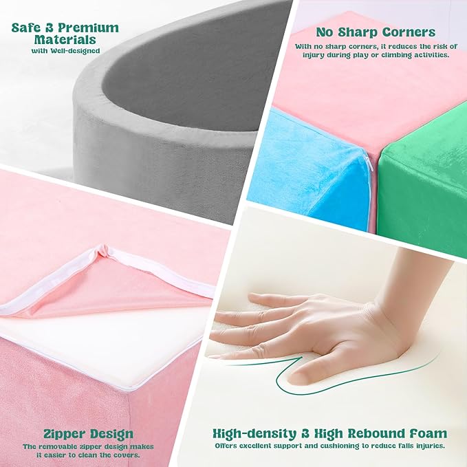 Climbing Toys for Toddlers 1-3 Inside, Baby Foam Climbing Blocks with Ball Pit for Toddlers, 5-Piece Soft Play Climbing Blocks, Indoor Climb Crawl Activity Play Set, Birthday Gift (Balls not Included)