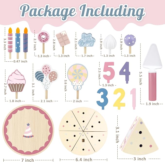 Wooden Birthday Party Cake Play Food Sets for Kids Kitchen Accessories Pretend Toy Toddlers 1-3 Party Gift Boys Girls Educational Toys