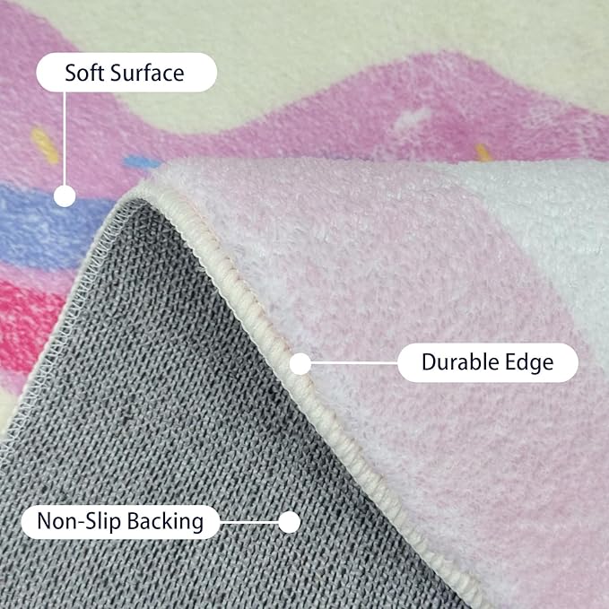 Kids Rug Pink Cake Bedroom Carpet for Girls 4Ft Round Rainbow Dessert Play Mat Circle Playroom Area Rug for Nursery Living Room Classroom Decor Washable Children Throw Rug