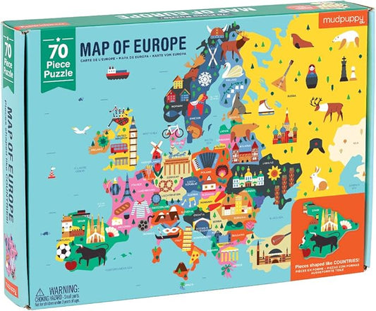 Mudpuppy Map Of Europe – 70 Piece Geography Puzzle with Country-Shaped Pieces and Iconic Landscapes Cultural Items And More
