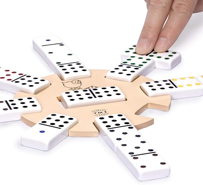 Yellow Mountain Imports Chicken Foot Complete Game Set with Double 9 Dominoes, Wooden Case, Hub, and Scorepad