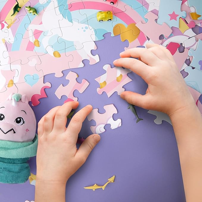 Blue Panda Giant Unicorn Floor Puzzle for Kids - 100 Pieces, 2.3 x 3 Feet, Large Rainbow Unicorn Jigsaw Puzzle for Girls and Boys