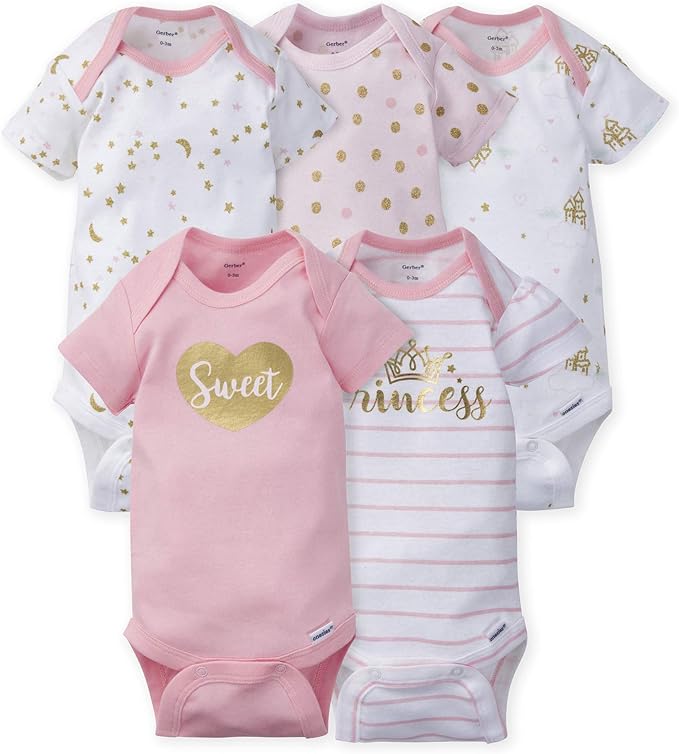 Gerber Baby Girls' 5-Pack Short Sleeve Variety Onesies Bodysuits