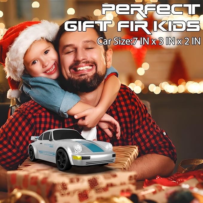 Remote Control Car, 1/24 Scale RC Drift Car, 4WD 15KM/H High Speed RC Cars, Racing Sport Toy Car with LED Lights, Racing Tire, Birthday for Kids Boys Girls, Rechargeable Battery