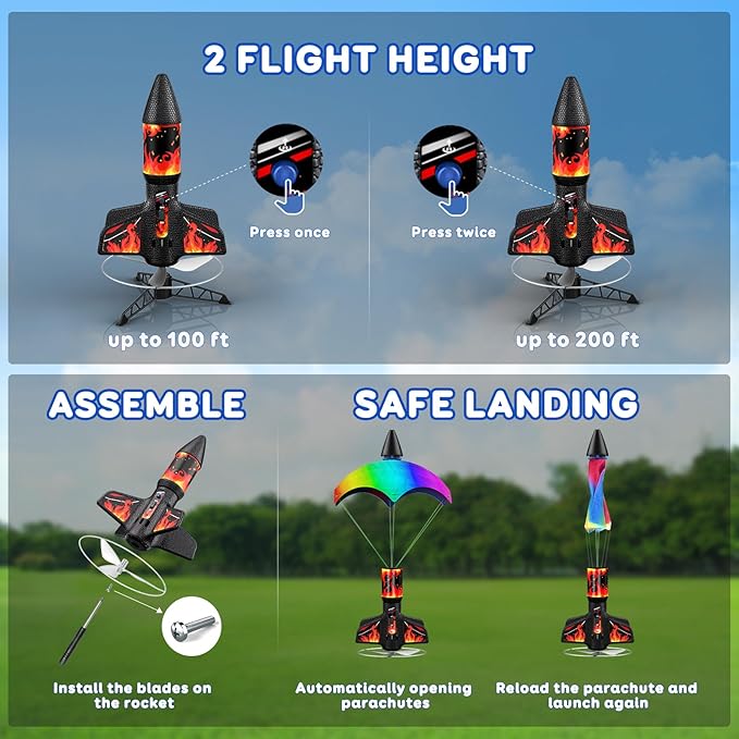 Rocket Launcher, 200 Feet of Flight Altitude, Model Rocket Kits with Launch Set, Ultra-high Flying Rocket, Rocket Toy, Kids Outdoor Toys, Gift for Kids Ages 8-12 Children's Day Gift - Red