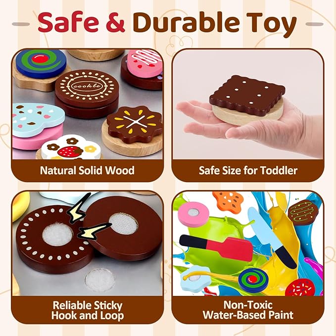Wooden Cookie Play Food Set for Kids Kitchen Accessories Food Toys for Toddlers 1-3 Pretend Play Slice and Bake Gift for 3 4 5 Years Old Girls and Boys Toddler Learning Toys