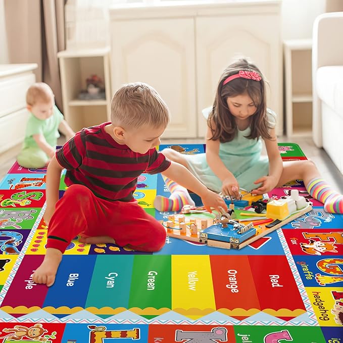 Kids Play Rug for Playroom, Kids Play Mat ABC Educational Area Rug, Toddler Baby Playroom Mat, Alphabet Animal Soft Non-Slip Kids Rug Carpet for Boy Girl Bedroom (59X39.4 INCH Blue)