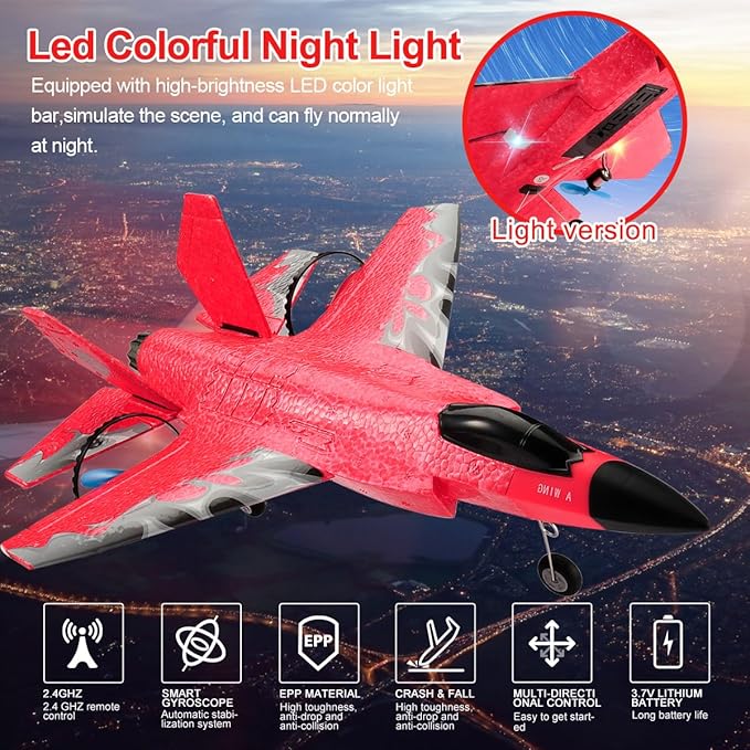 F-35 RC Plane, 2.4GHZ RC Airplane Ready to Fly Remote Control Airplane W/ 2 Batteries & 6-axis Gyro Stabilizer RTF Hobby Sport Toy RC Glider for Beginners Kids Boys Girls Adults
