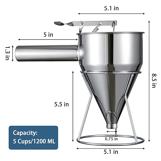 MyLifeUNIT Pancake Batter Dispenser, 40oz Multi-Caliber Stainless Steel Funnel Cake Dispenser with Stand Great for Pancakes, Cupcakes or Any Baked Goods
