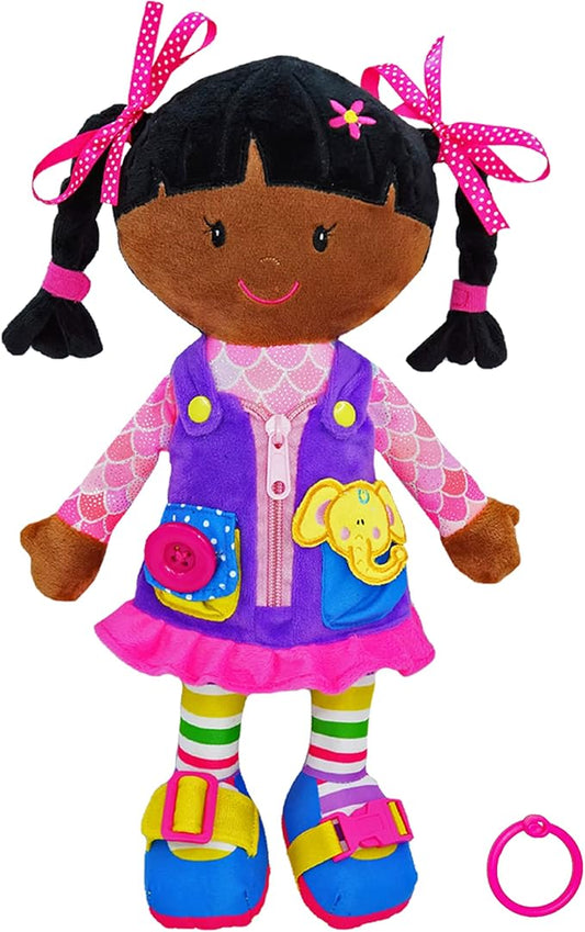 June Garden 15.5" Dressy Friends Scarlett - Educational Stuffed Plush Doll for Kids and Toddlers 2 Years and Up - Montessori Buckle Soft Toy