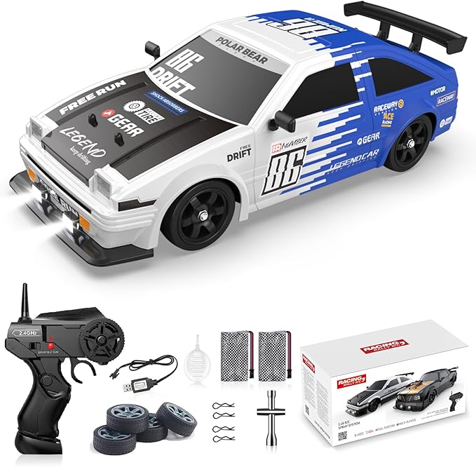 RC Drift Car Remote Control Car 2.4ghz 1/16 Scale 4WD High Speed RC Cars Vehicle with LED Lights Two Batteries and Drifting Tire Racing Sport Toy for Adults Boys Girls Kids Gift