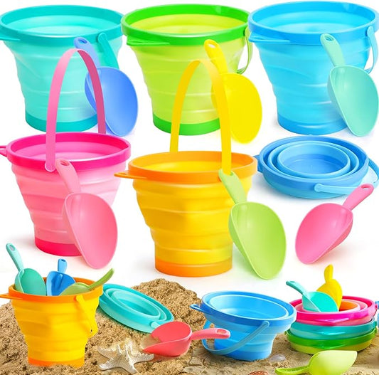 TOY Life Beach Toys for Kids Ages 4-8 Collapsible Sand Toys Toddlers with Silicone Bucket Shovels & Sand Castle Building Kit Molds, Sandbox Toy Travel, Beach Party, Fishing, Summer Activities