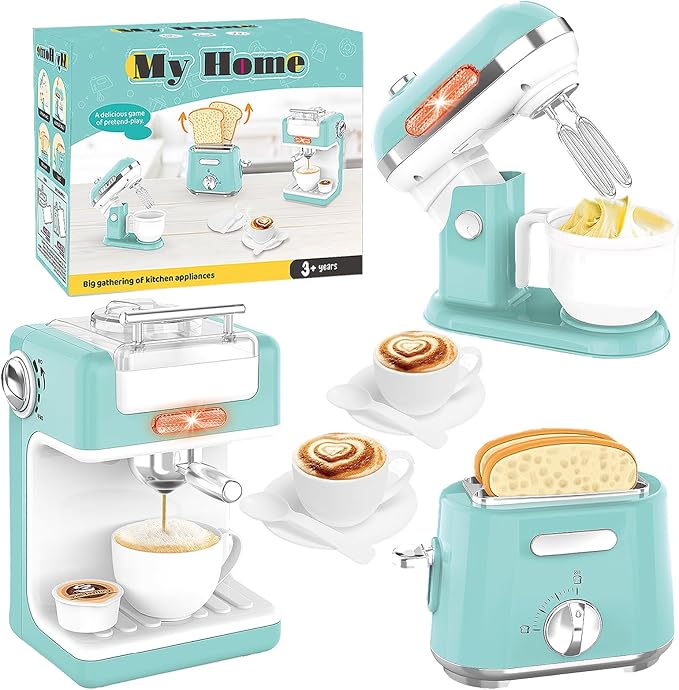 Pretend Play Kitchen Set for Kids Ages 4-8, Toy Kitchen with Realistic Lights and Sounds, Mini Cooking Appliances, Play Food Accessories, Durable Kids Kitchen Toys for Girls & Boys (Green)