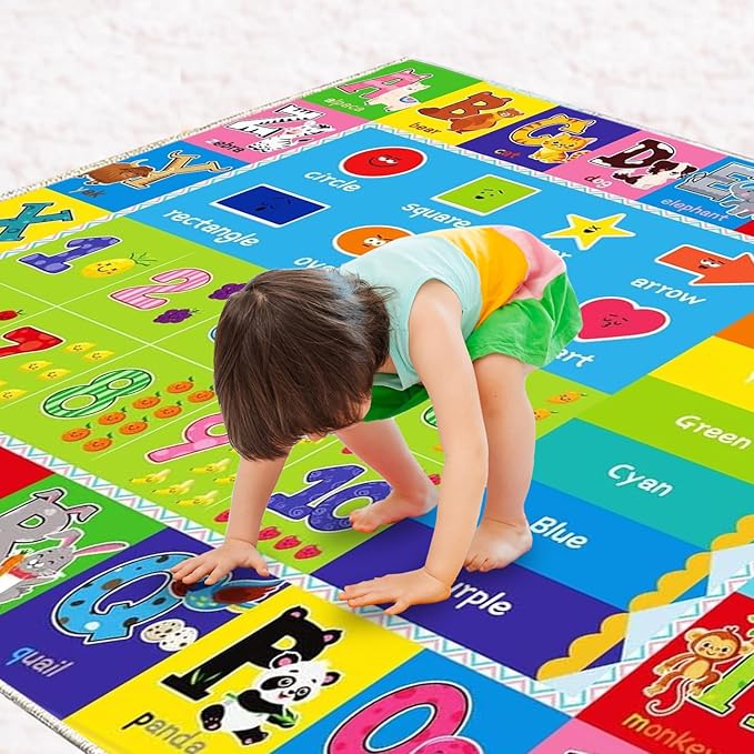 ABC Play Carpet for Kids – Extra Large Preschool Rug with ABCs, Numbers, Animals, and Colors for Playroom & Classroom - (110X78.7 Inches)