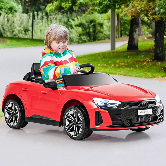 INFANS 12V Kids Ride On Car, Licensed Audi RS e-tron GT Electric Vehicle with Remote Control, Toddlers Battery Powered Toy with 4 Wheels Suspension, LED Headlight, Music, MP3, USB, TF Port (Red)