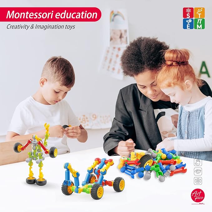 173pcs Kids Building Kit STEM Toys Building Blocks Toy Ages 4-8 Educational Construction Engineering Toys for 3 4 5 6 7 8 Year Old Boy and Girl Creative Kids Games Learning Activities