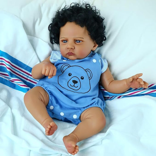 SCOM Reborn Baby Dolls Black Boy - 20 Inch Realistic Newborn Boy Doll Lifelike Weighted Soft Body African American Real Life Baby Dolls Gift for Kids Age 3