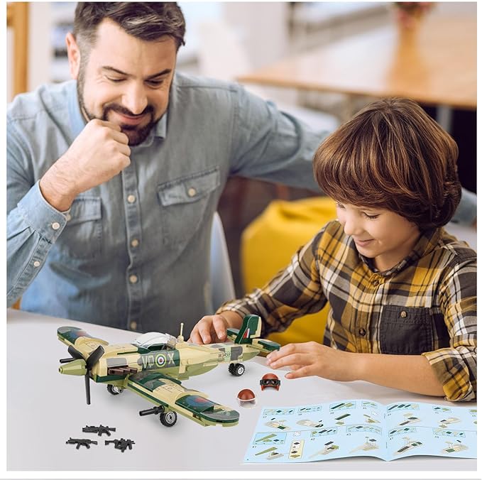 TOY PLAYER Spitfire Fighter Plane Jet Building Set - Compatible with Lego Plane, Military Airplanes Model, Gift for Boys Age 6 7 8 9 10 11 12 and WW2 Military SetCollectors & Enthusiasts