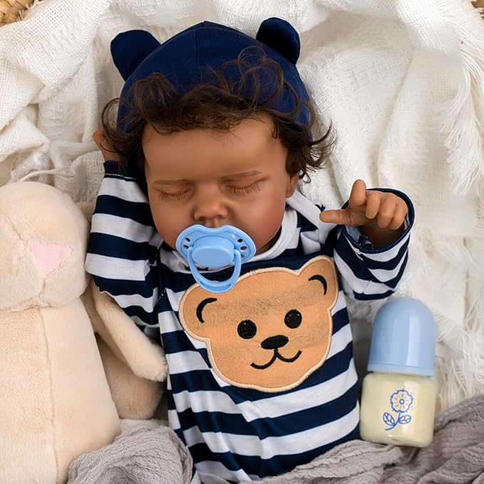 Jirachi Lifelike Reborn Baby Dolls Black-18 Inch Black American Realistic Baby Dolls Newborn Baby Boy with Toy Accessories Gift for Kids Age 3