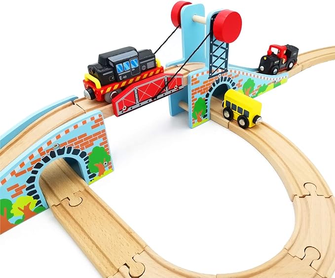 Wooden Train Accessories Train Bridge & Battery Operated Locomotive Train, Compatible with All Major Brand of Railway Tracks.